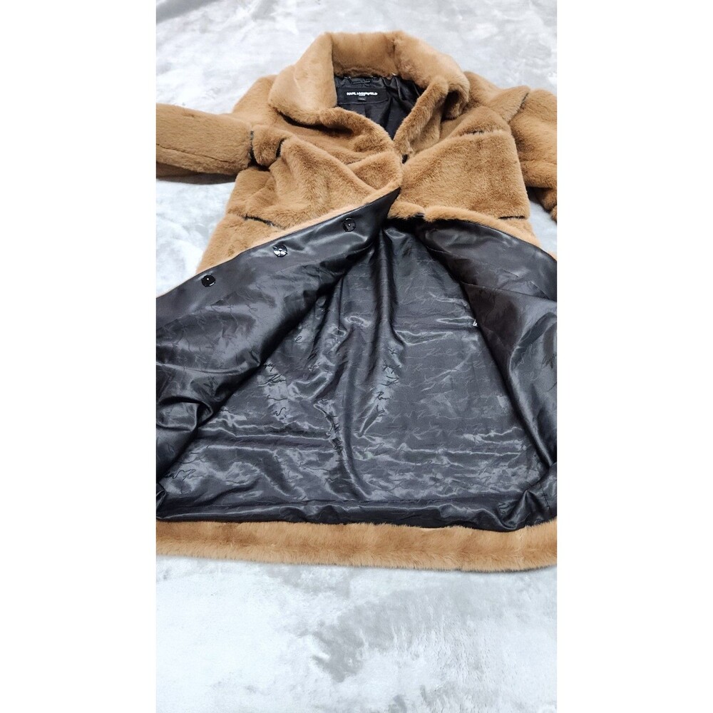 NWT Karl Legerfeld Women's Small Brown Long Faux Fur Coat - Picture 2 of 11